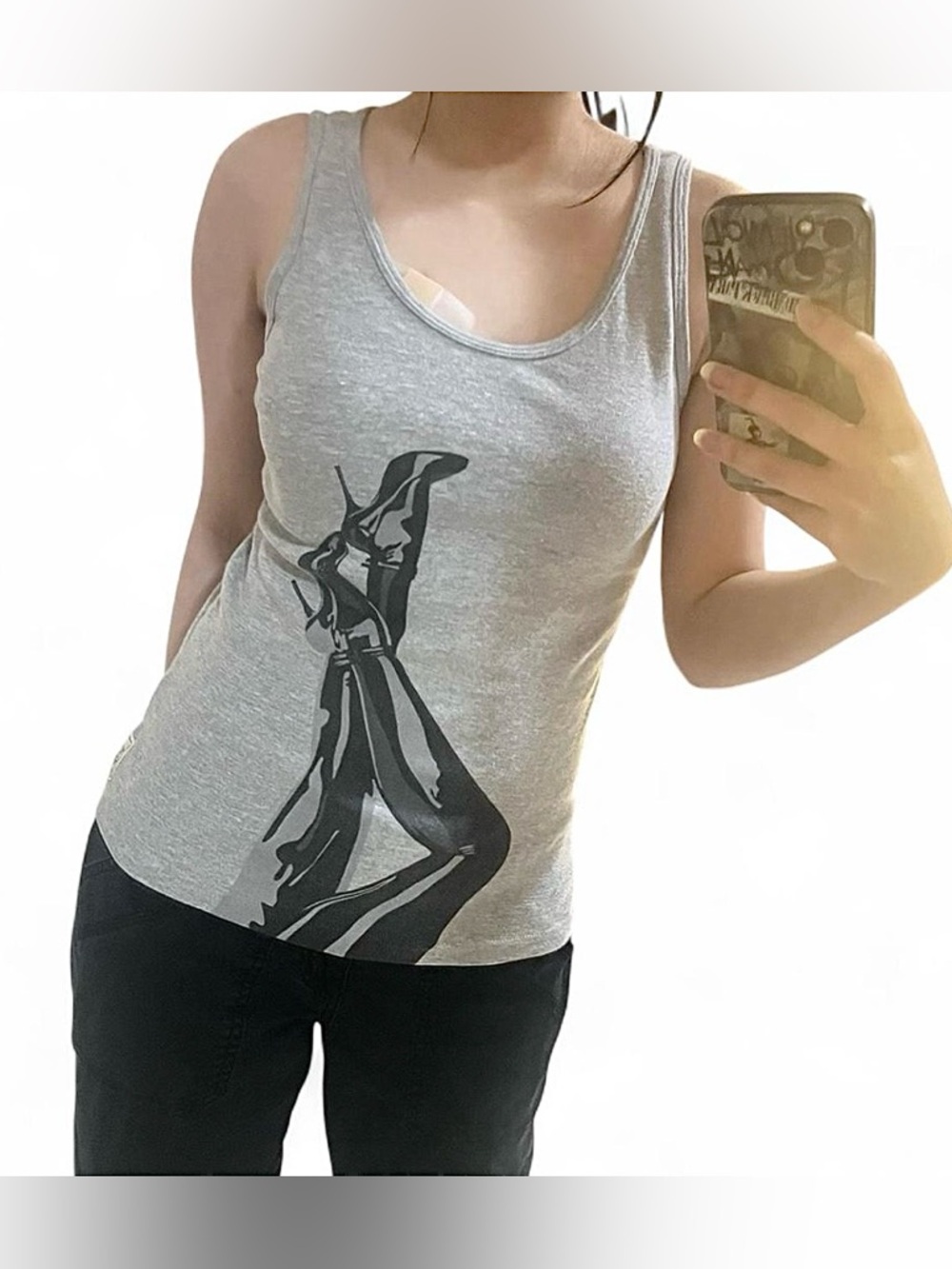 🛍️ 3/$25 | Hellz Bellz Grey & Black Stocking Heels Graphic Tank Top T-Shirt Y2K